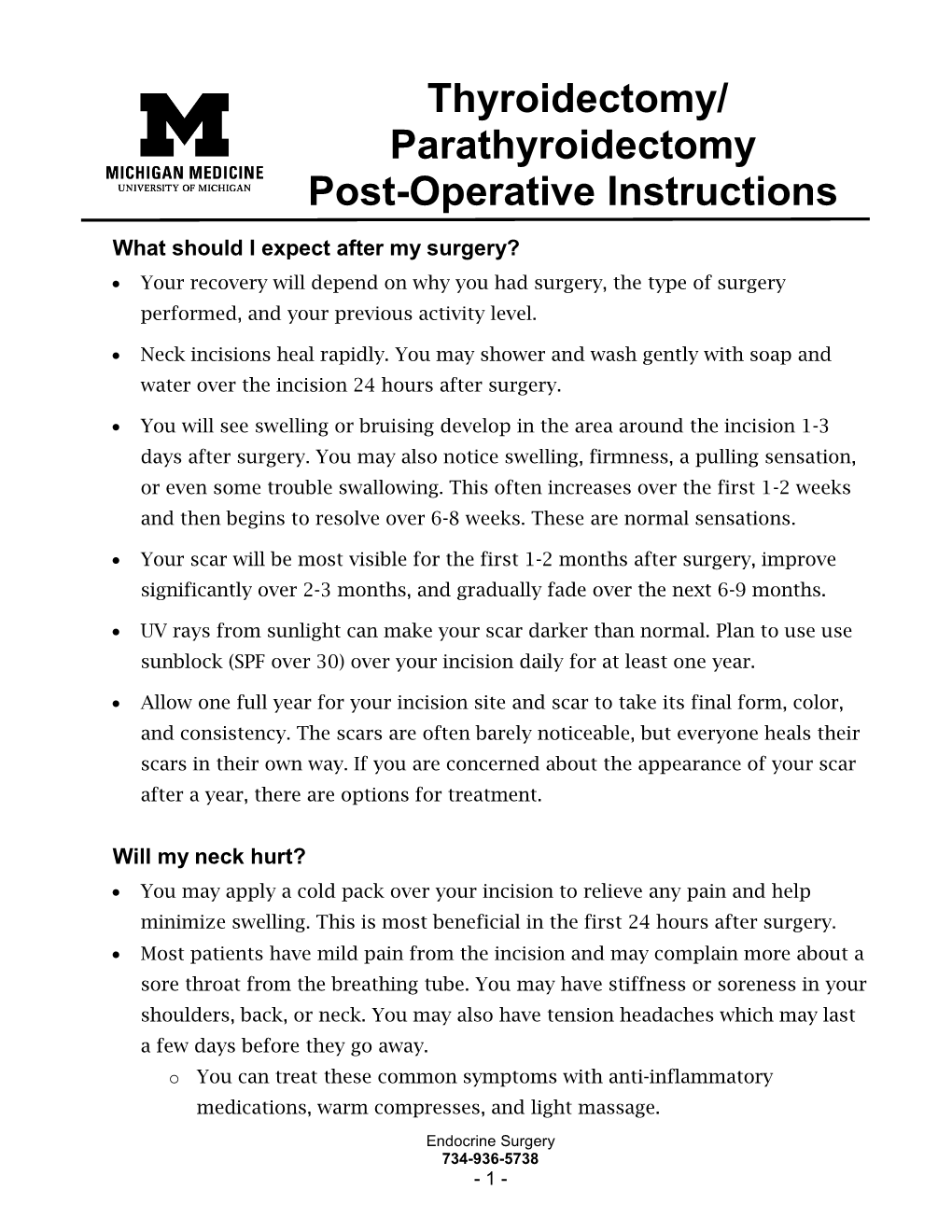 Thyroidectomy/ Parathyroidectomy Post-Operative Instructions