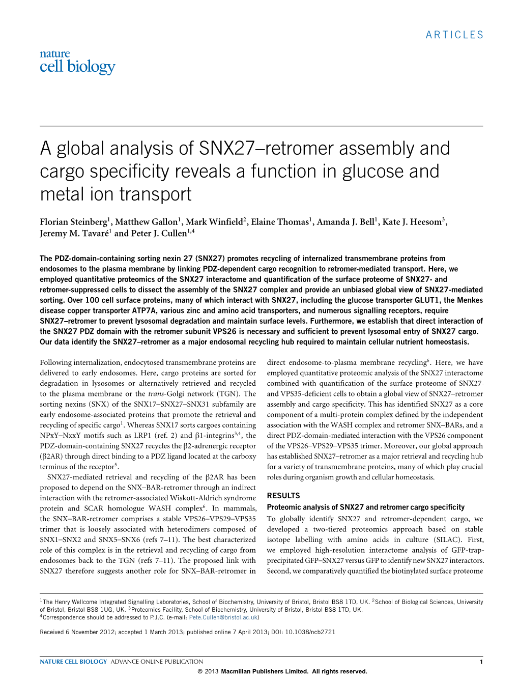 A Global Analysis of SNX27--Retromer Assembly and Cargo Specificity