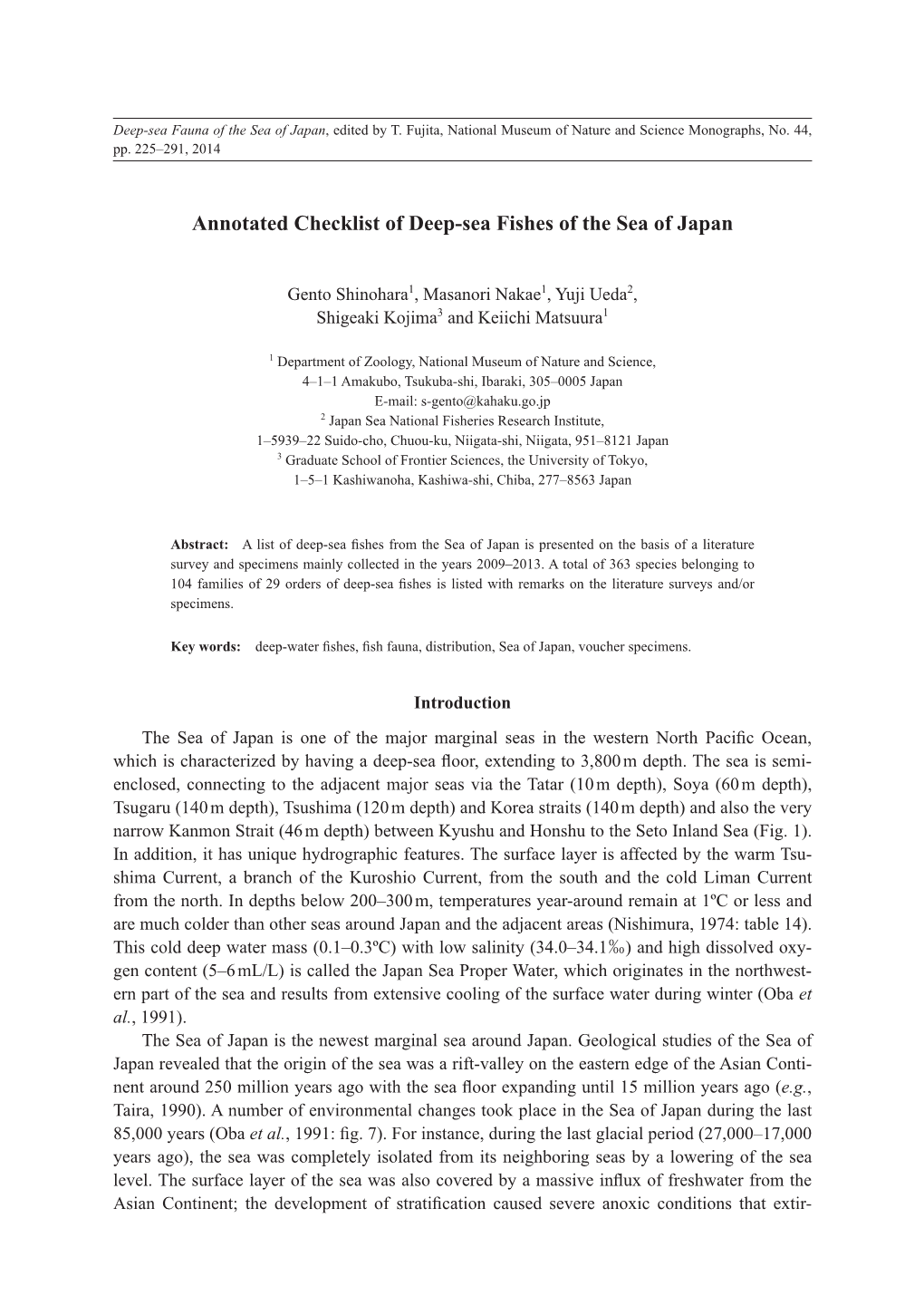 Annotated Checklist of Deep-Sea Fishes of the Sea of Japan