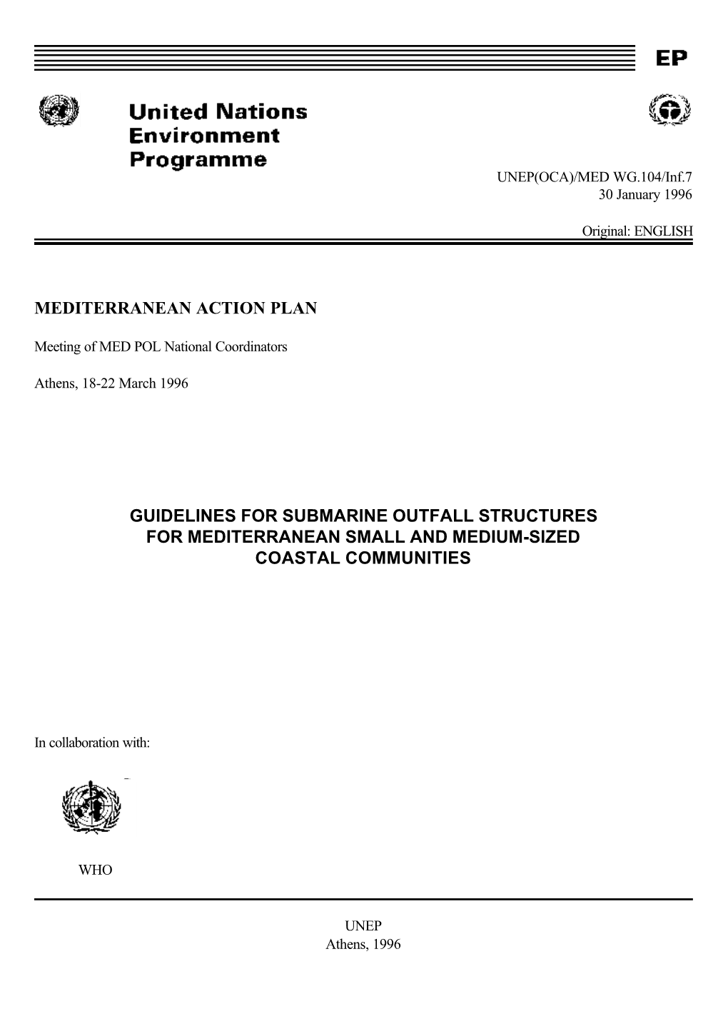Mediterranean Action Plan Guidelines for Submarine