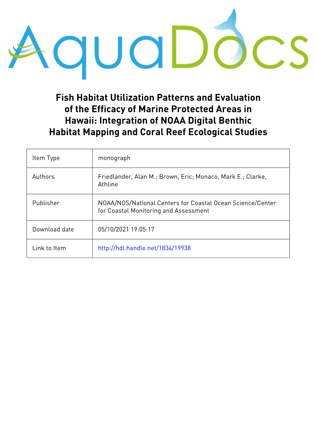 Fish Habitat Utilization Patterns and Evaluation Of
