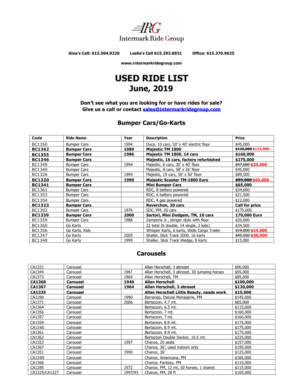 USED RIDE LIST June, 2019