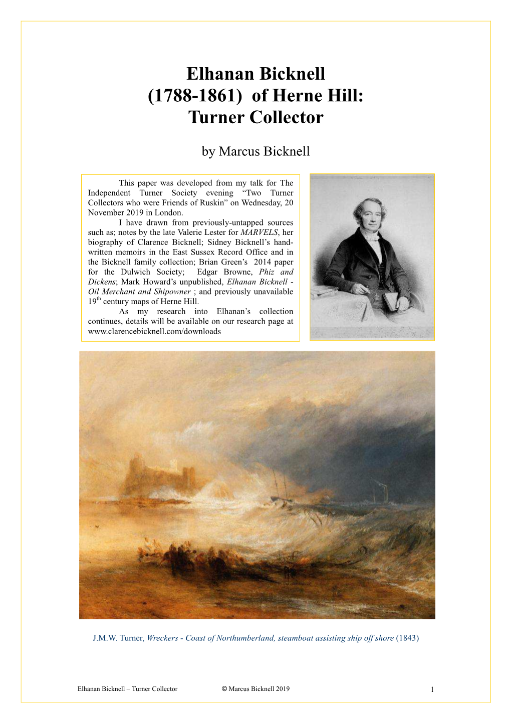 Elhanan Bicknell (1788-1861) of Herne Hill: Turner Collector