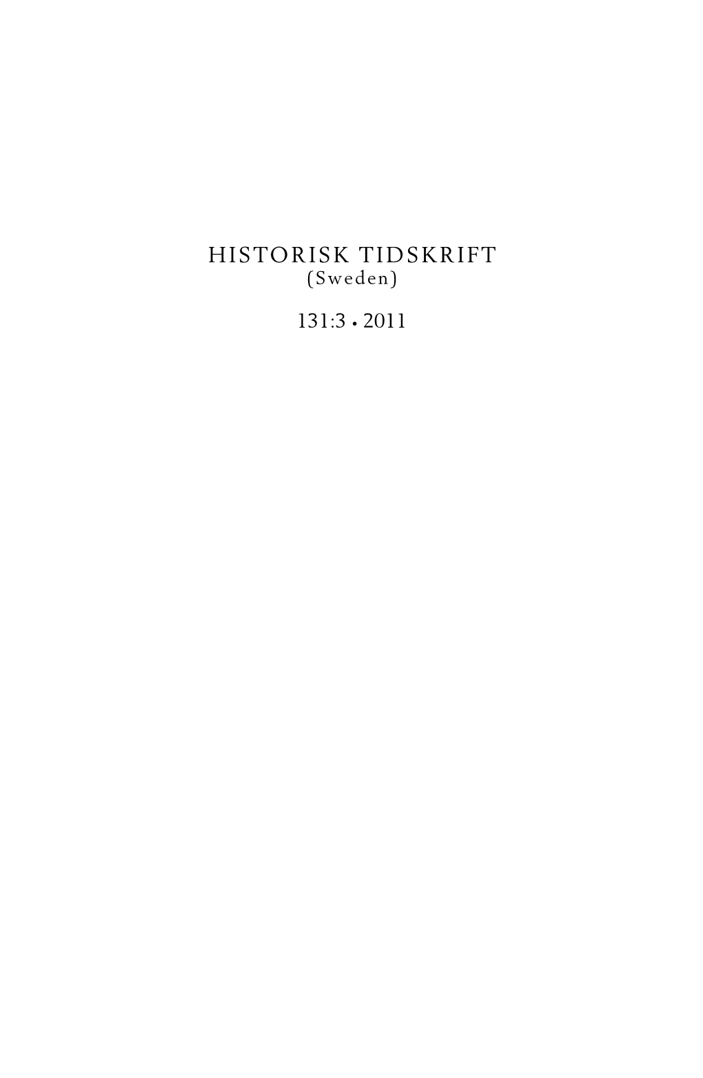 HISTORISK TIDSKRIFT (Sweden)