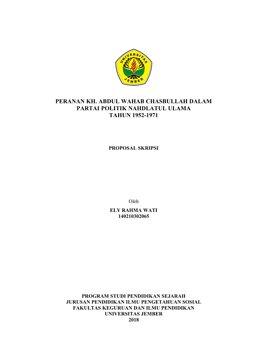 Peranan Kh. Abdul Wahab Chasbullah Dalam Partai Politik Nahdlatul Ulama Tahun 1952-1971