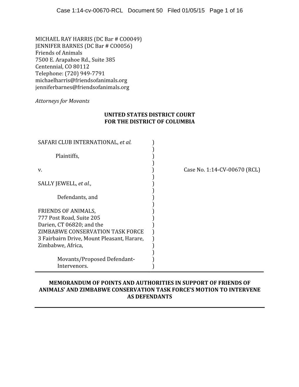 Case 1:14-Cv-00670-RCL Document 50 Filed 01/05/15 Page 1 of 16