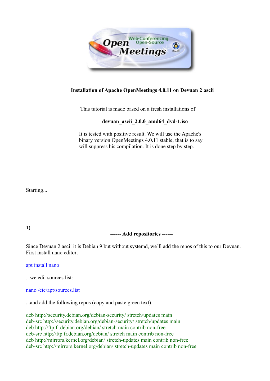 Installation of Apache Openmeetings 4.0.11 on Devuan 2 Ascii This