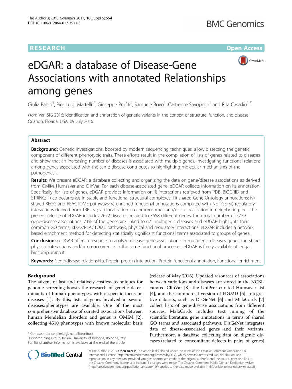 Edgar: a Database of Disease-Gene Associations with Annotated