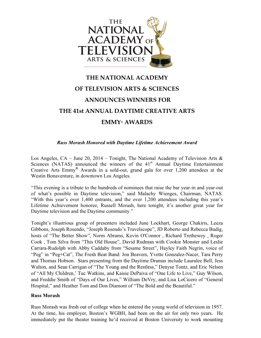 The 41St Annual Daytime Creative Arts Emmy Award Winners