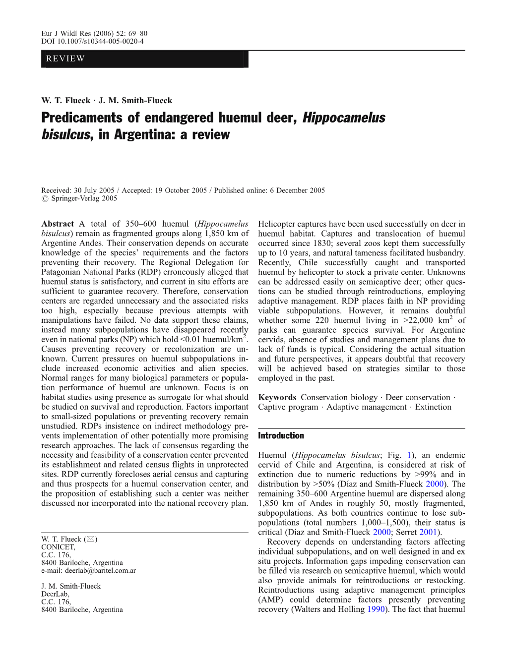 Predicaments of Endangered Huemul Deer, Hippocamelus Bisulcus, in Argentina: a Review