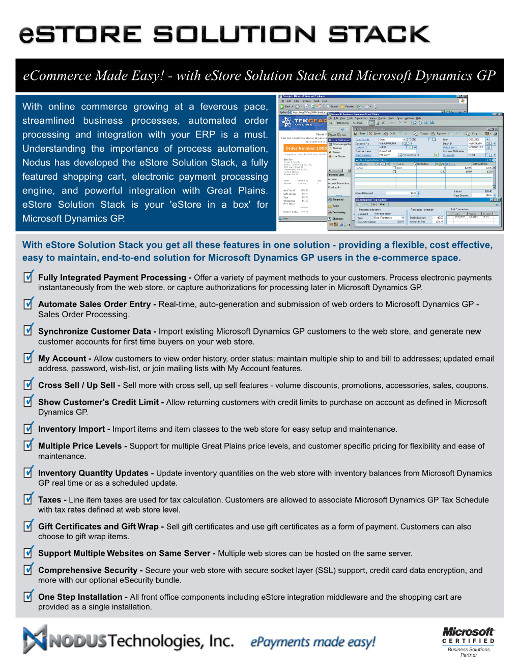 With Estore Solution Stack and Microsoft Dynamics GP