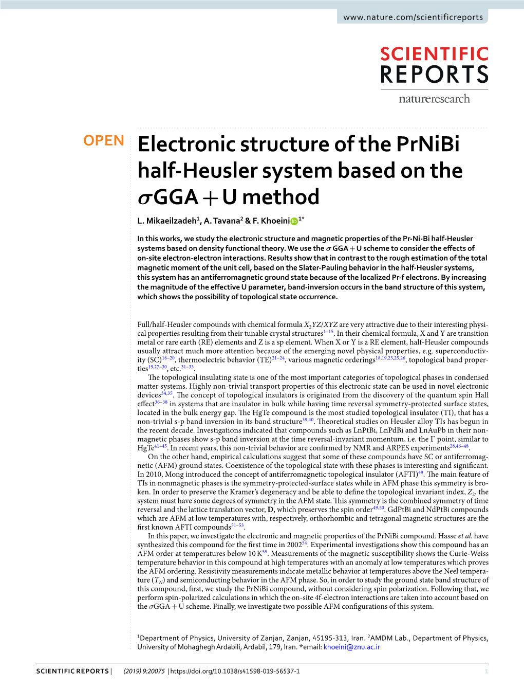 Electronic Structure of the Prnibi Half-Heusler System Based on the Σgga + U Method L