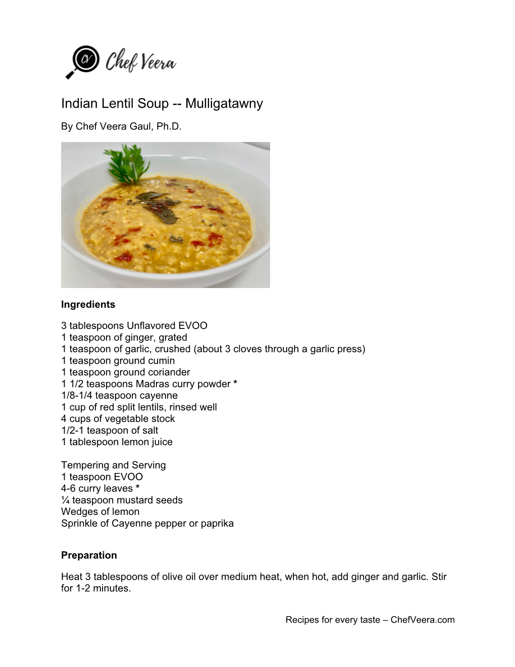 Indian Lentil Soup -- Mulligatawny