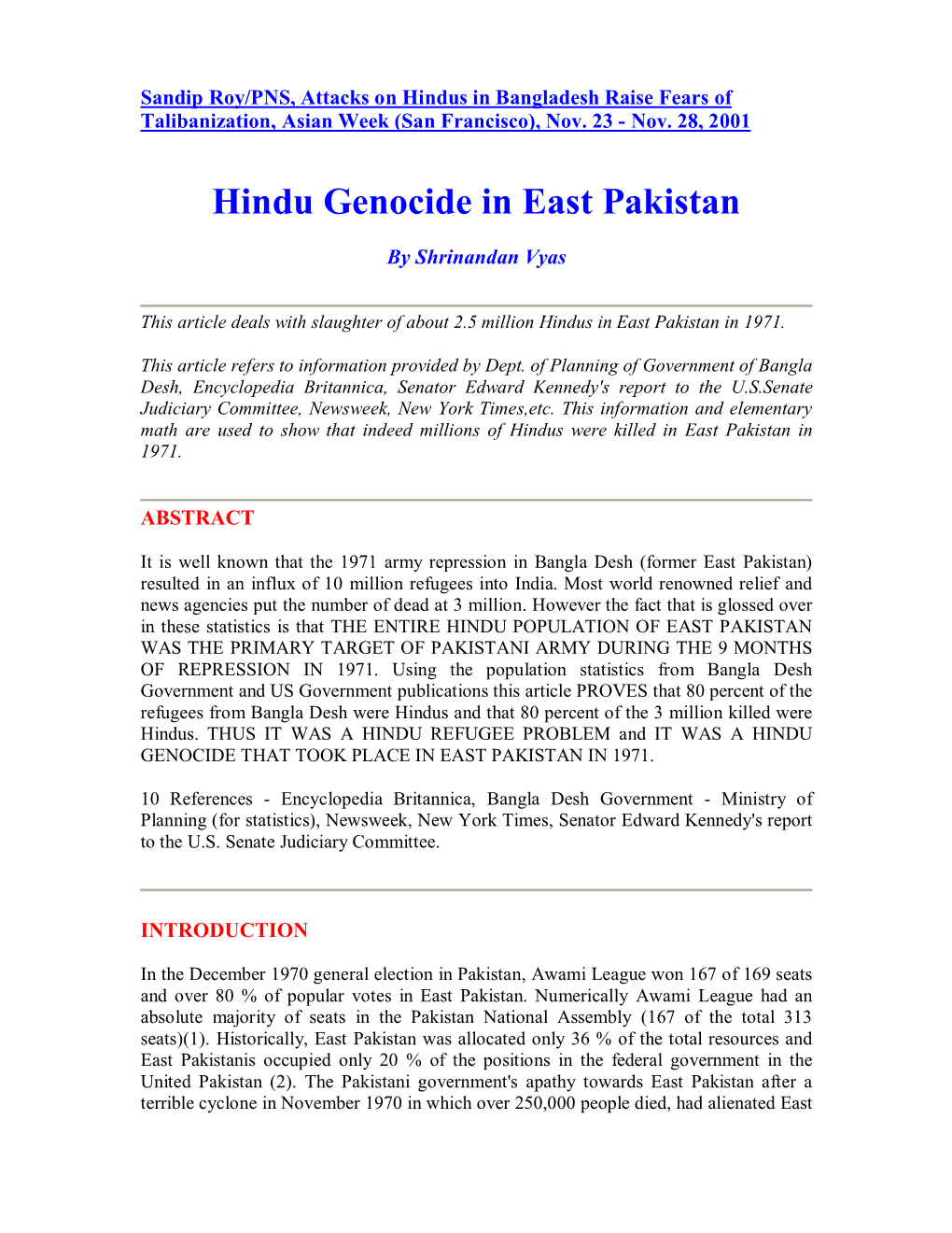 Hindu Genocide in East Pakistan