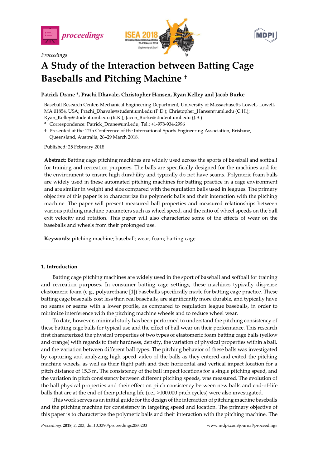 A Study of the Interaction Between Batting Cage Baseballs and Pitching Machine †