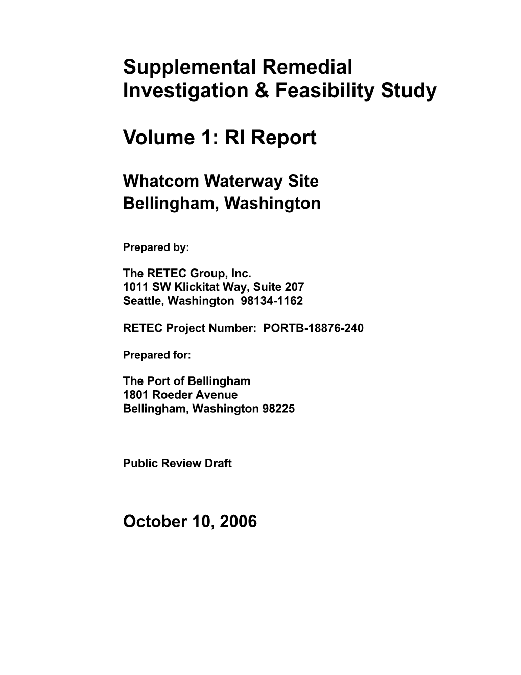 Supplemental Remedial Investigation & Feasibility Study Volume 1