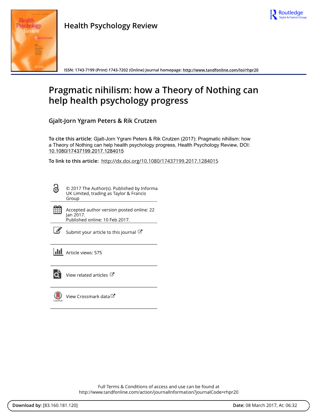 Pragmatic Nihilism: How a Theory of Nothing Can Help Health Psychology Progress