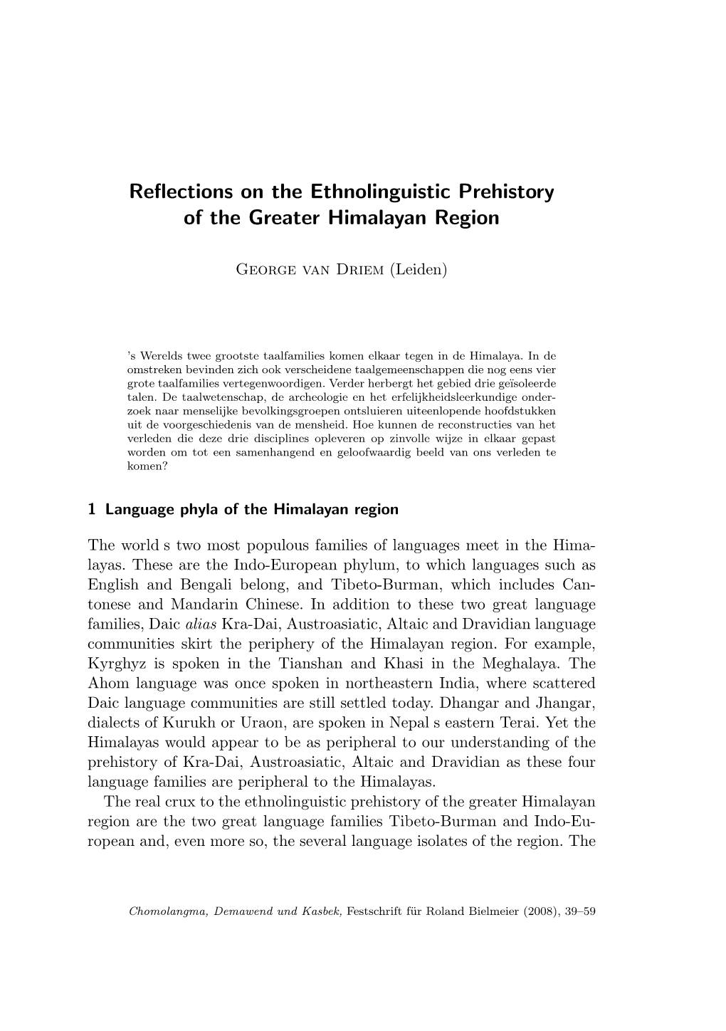 Reflections on the Ethnolinguistic