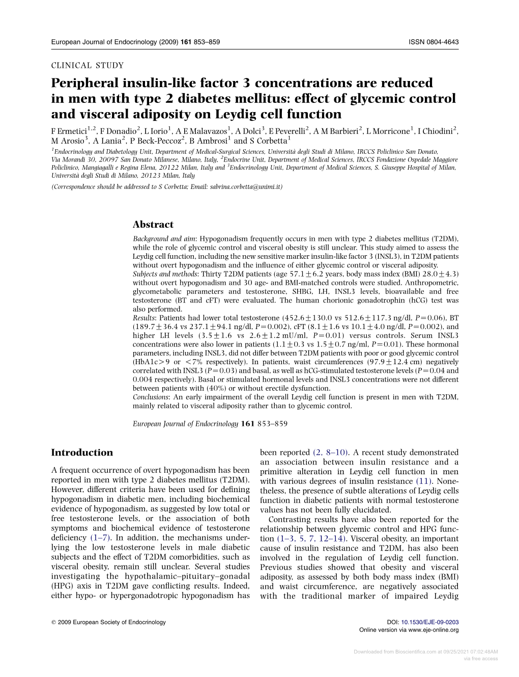 Peripheral Insulin-Like Factor 3 Concentrations Are Reduced in Men