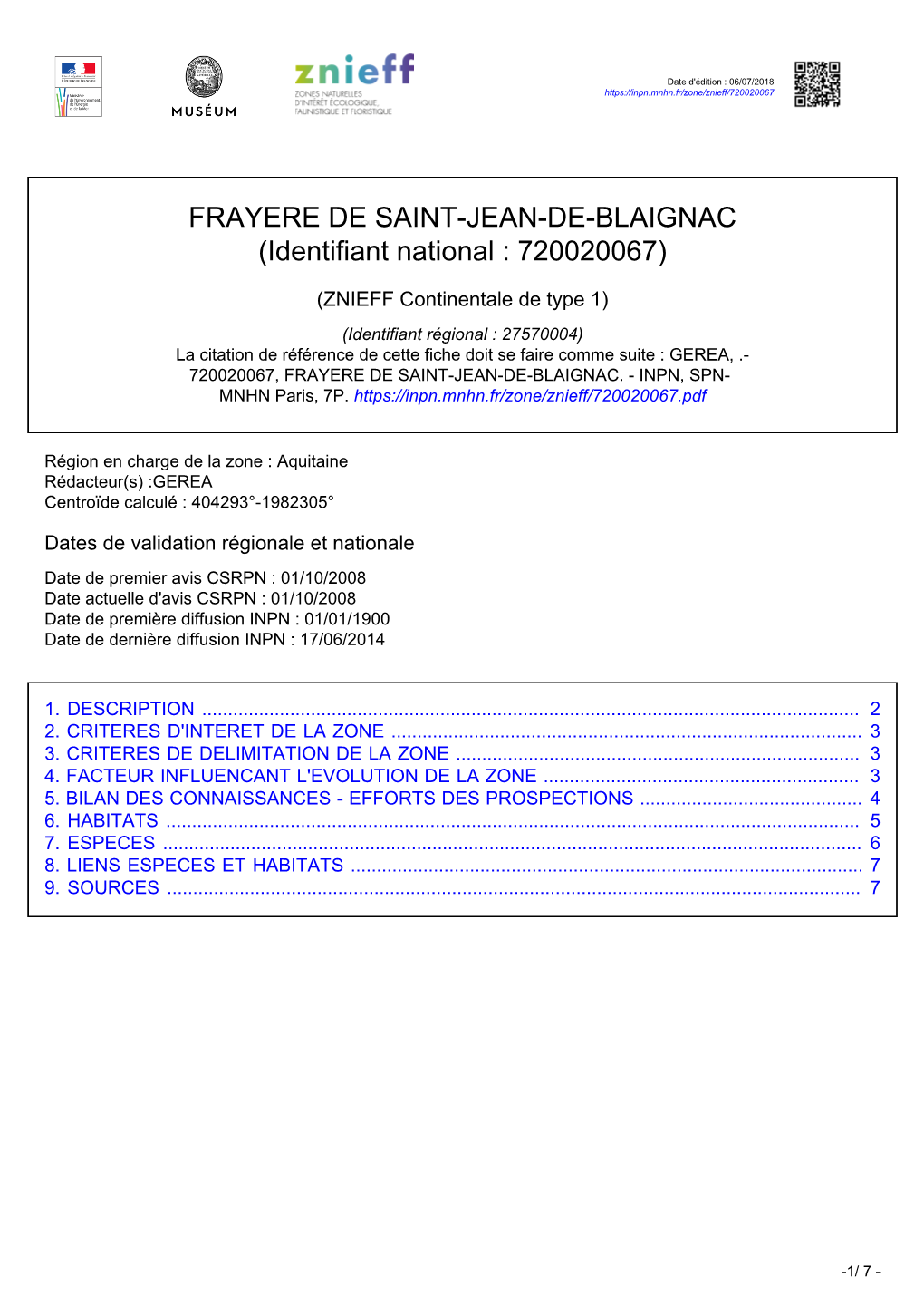 FRAYERE DE SAINT-JEAN-DE-BLAIGNAC (Identifiant National : 720020067)