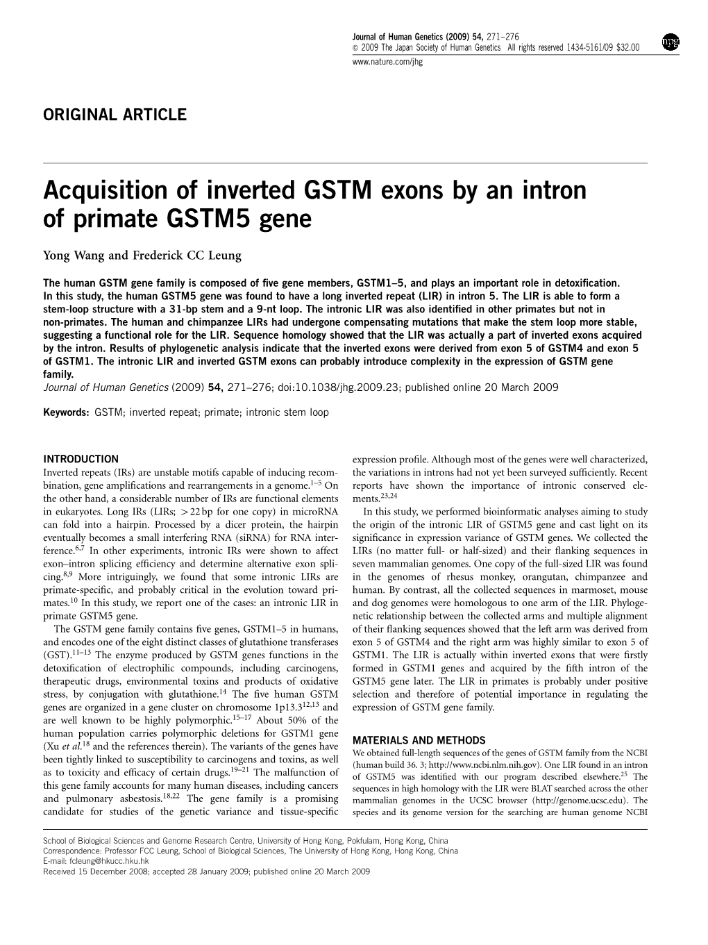 Acquisition of Inverted GSTM Exons by an Intron of Primate GSTM5 Gene