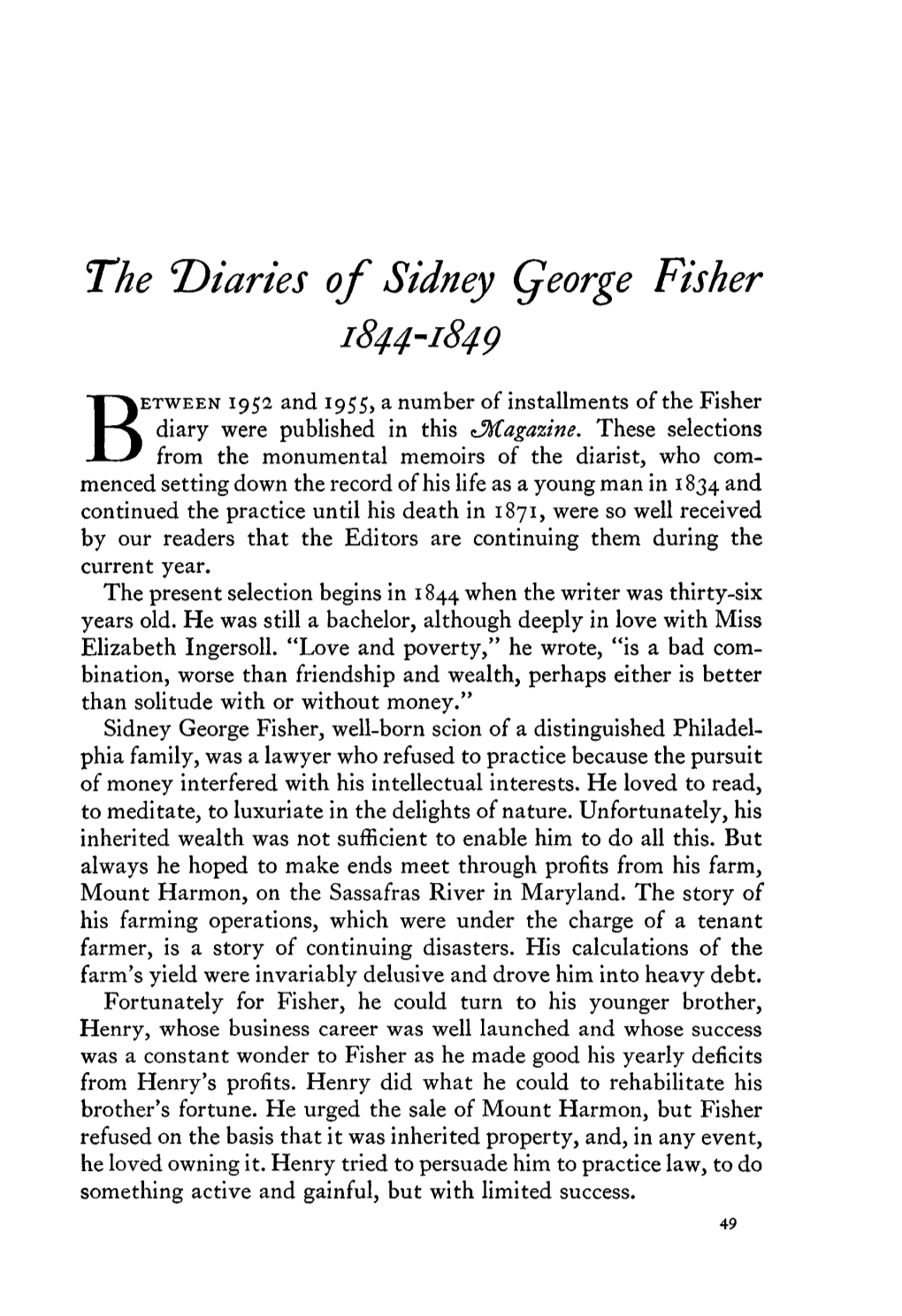 The Diaries of Sidney Qeorge Fisher 1844-1849