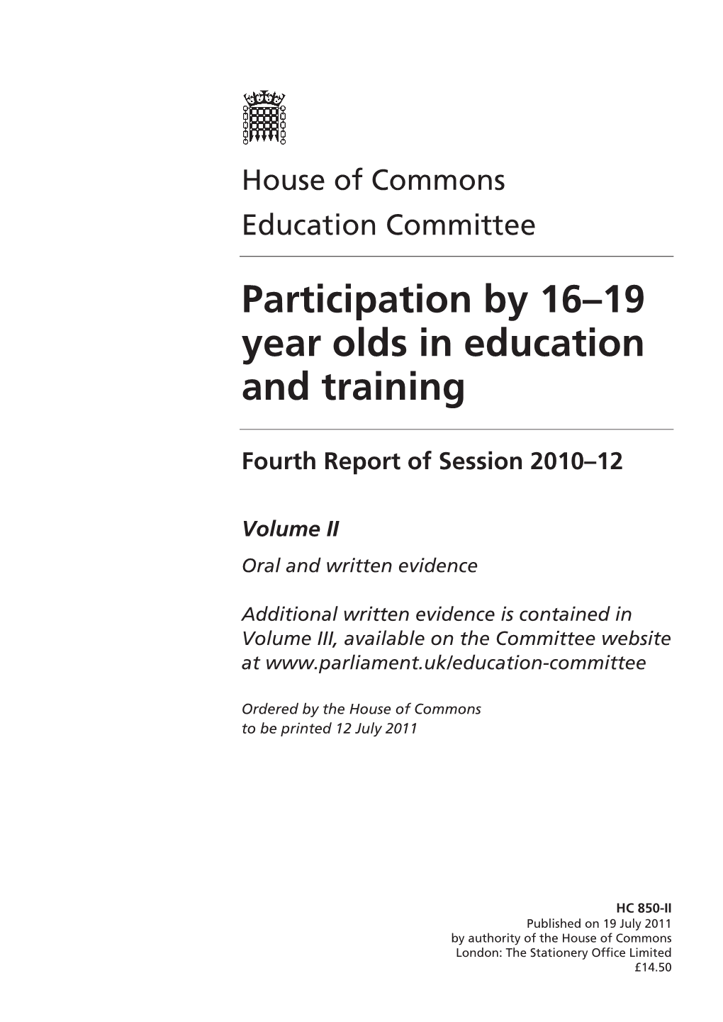 Participation by 16–19 Year Olds in Education and Training