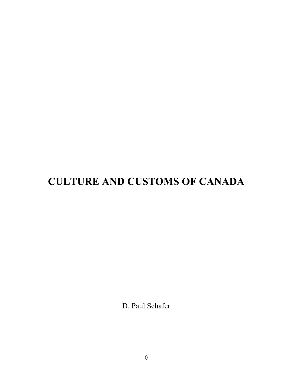 Culture and Customs of Canada