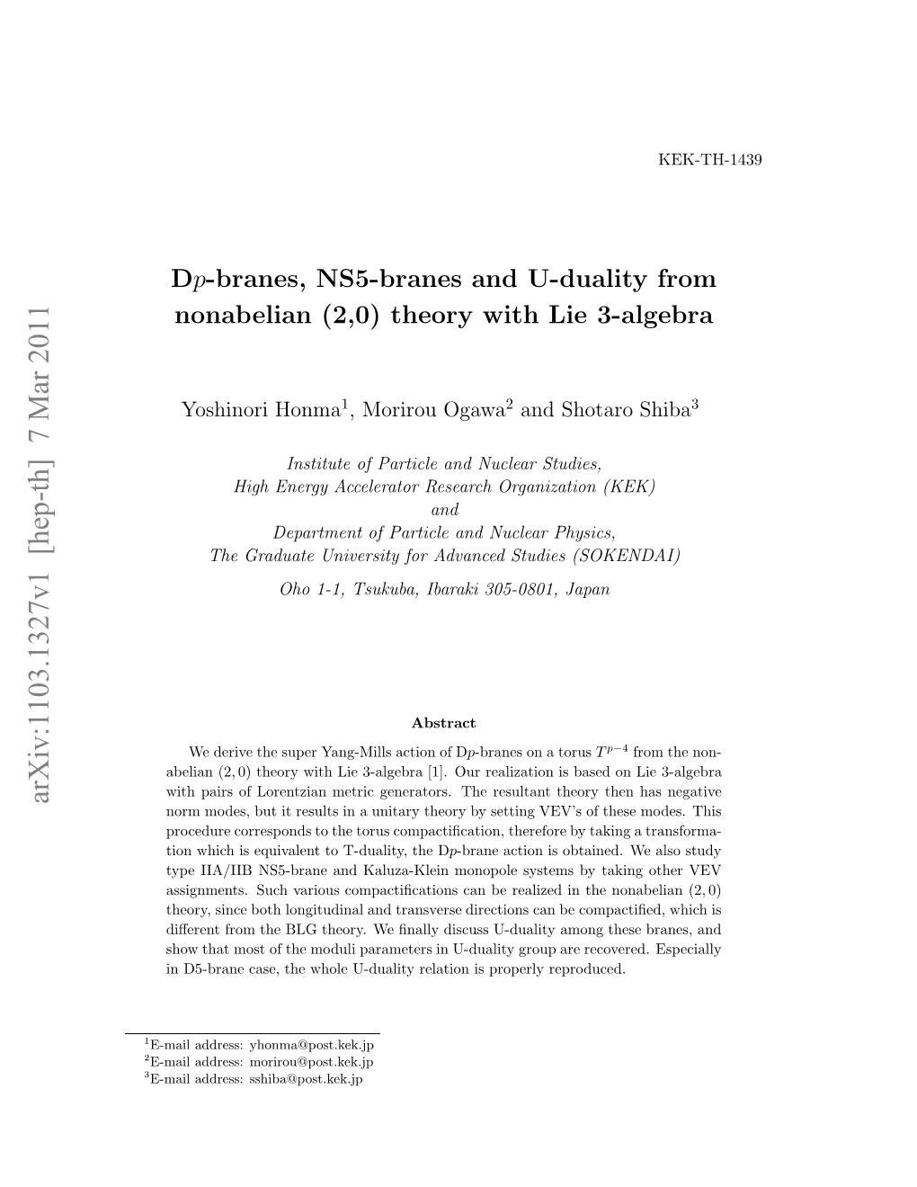 Dp-Branes, NS5-Branes and U-Duality from Nonabelian (2, 0) Theory With