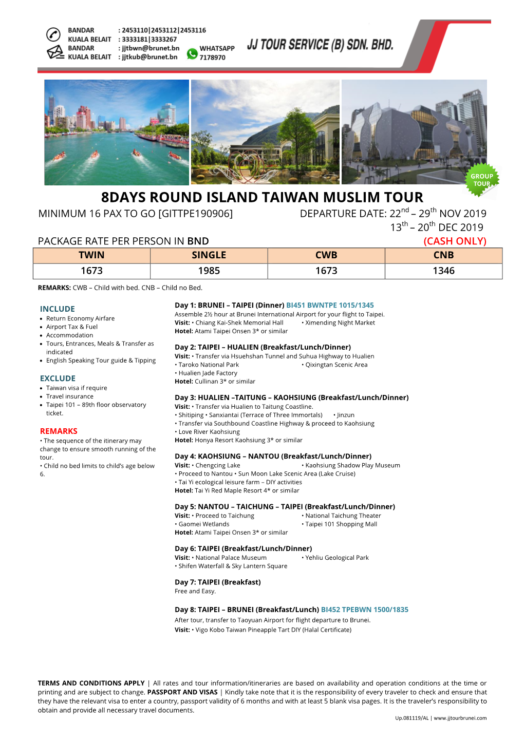 8Days Round Island Taiwan Muslim Tour