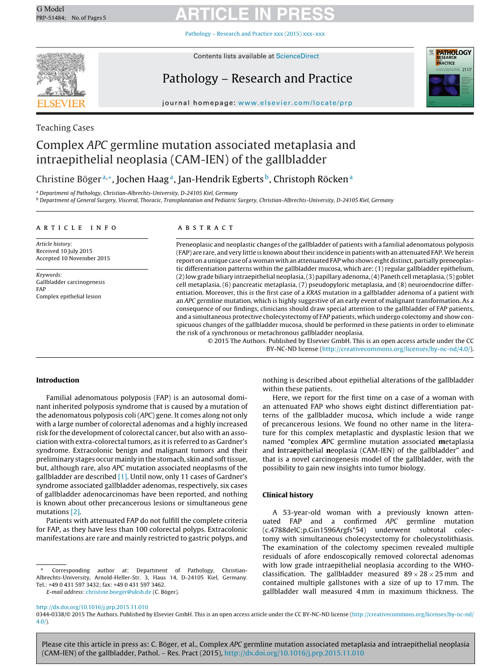 Complex APC Germline Mutation Associated Metaplasia And