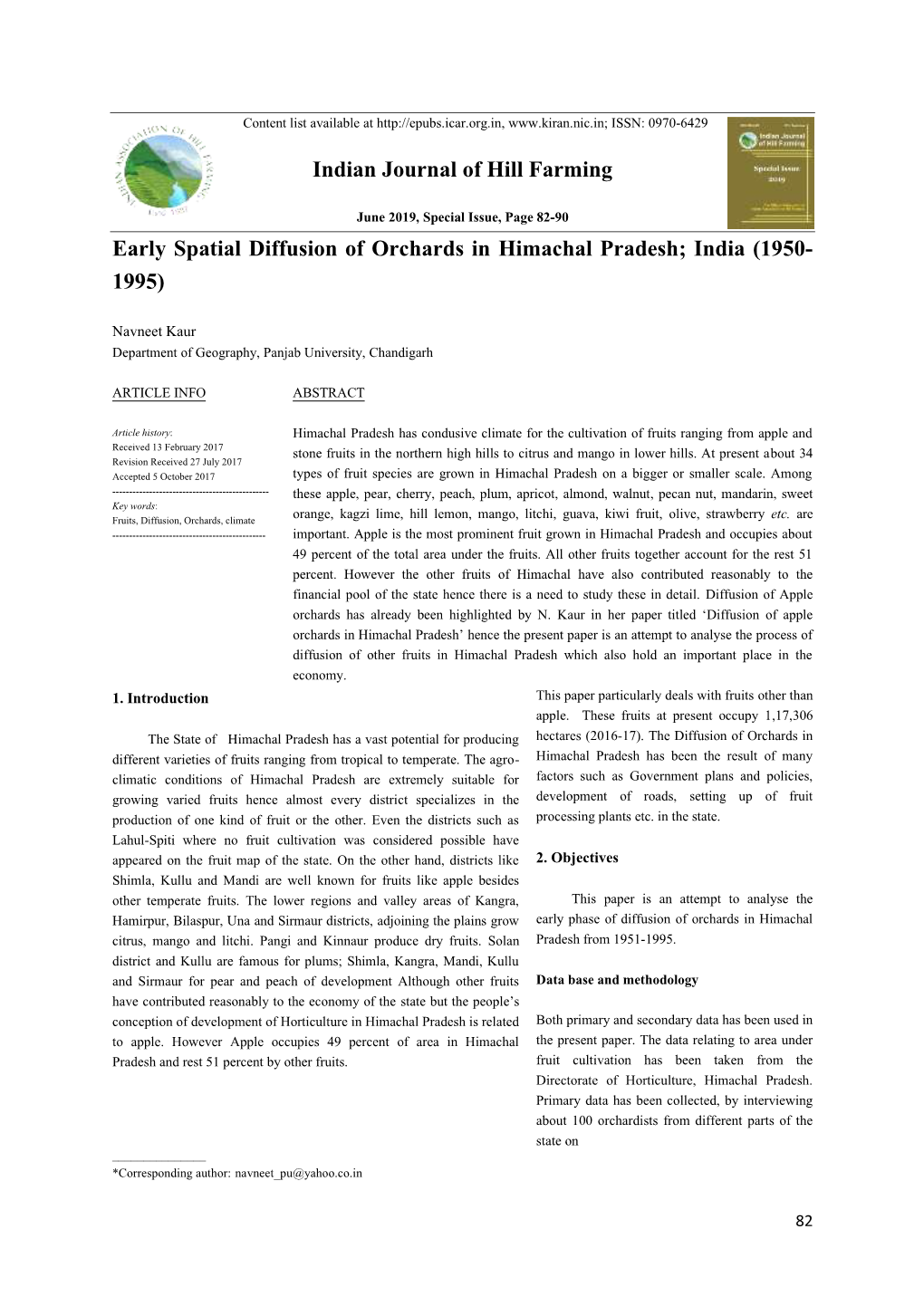 Early Spatial Diffusion of Orchards in Himachal Pradesh; India (1950- 1995)