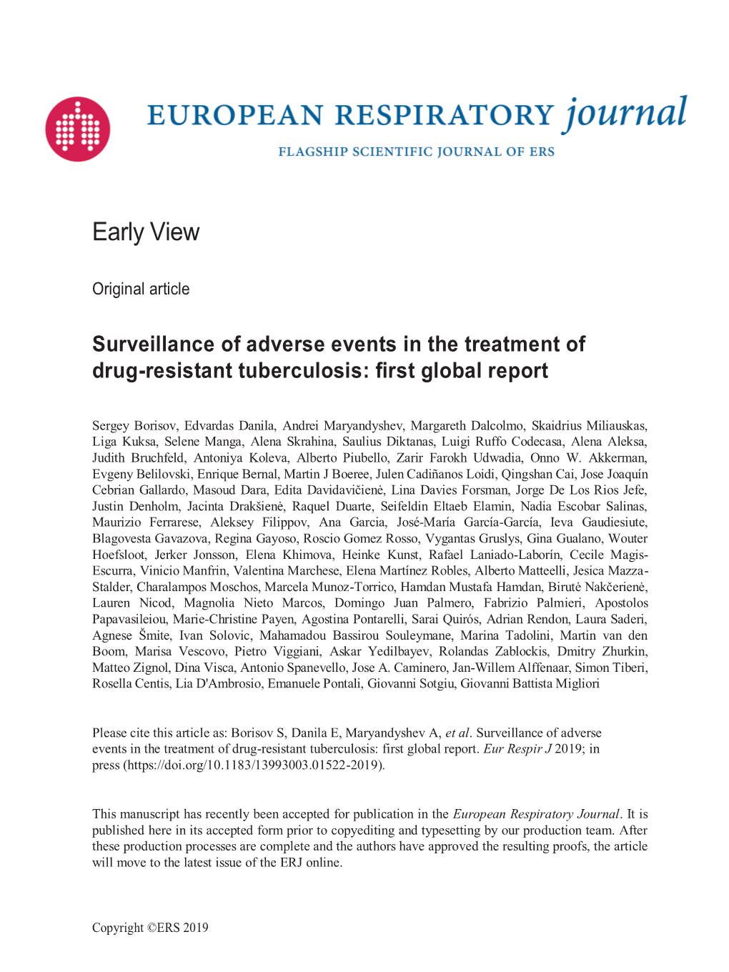 Surveillance of Adverse Events in the Treatment of Drug-Resistant Tuberculosis: First Global Report