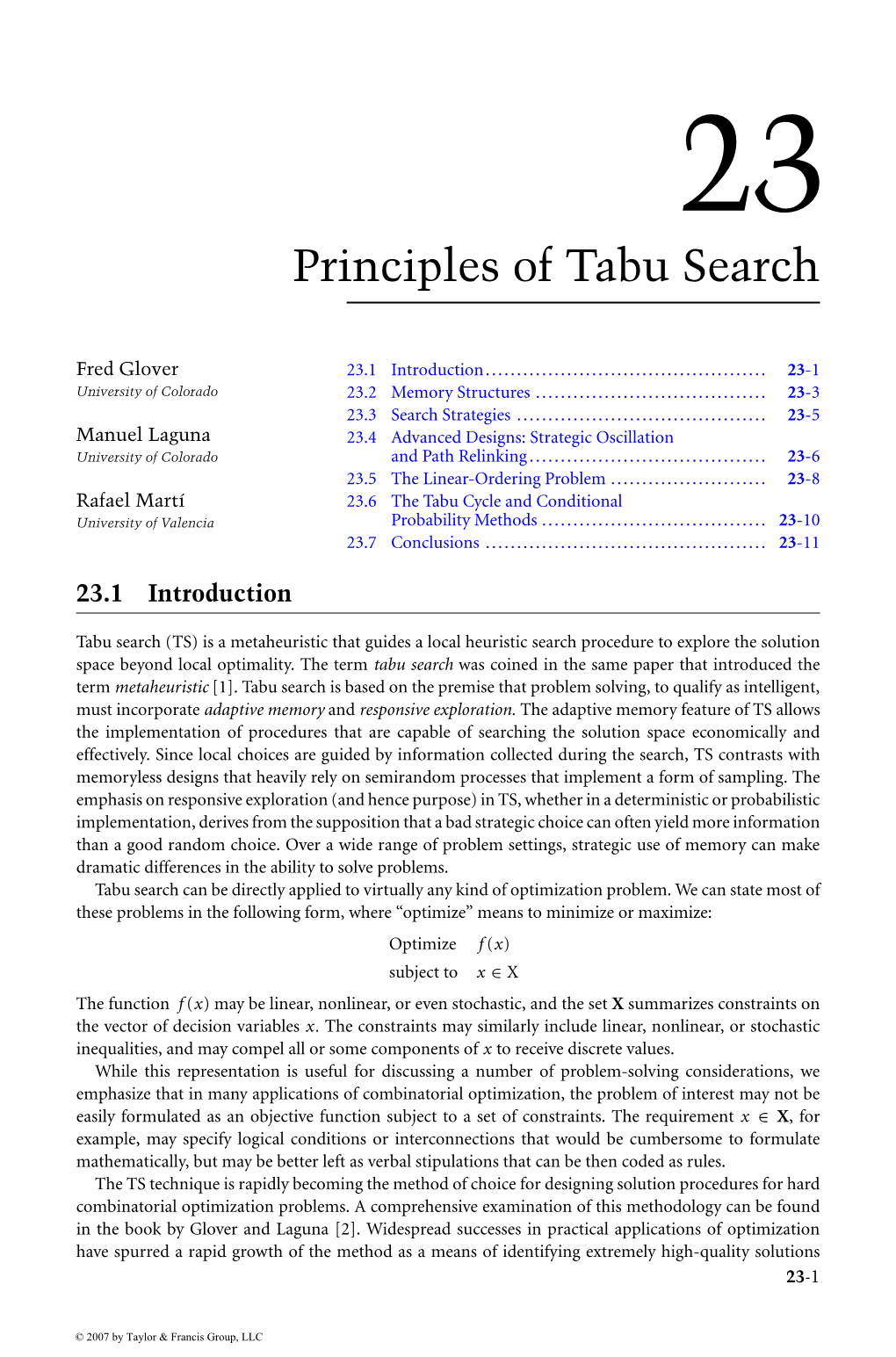 Principles of Tabu Search