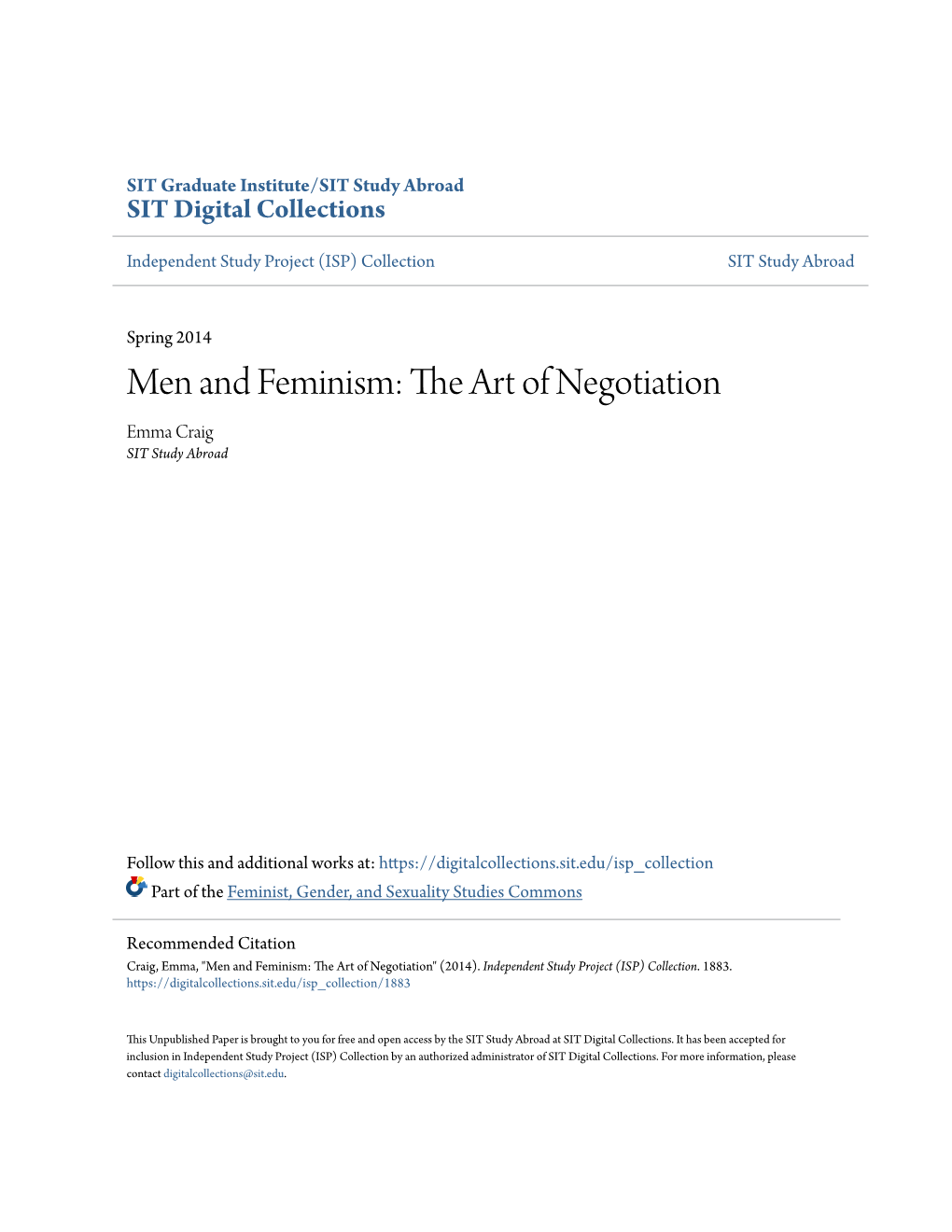 Men and Feminism: the Art of Negotiation Emma Craig SIT Study Abroad