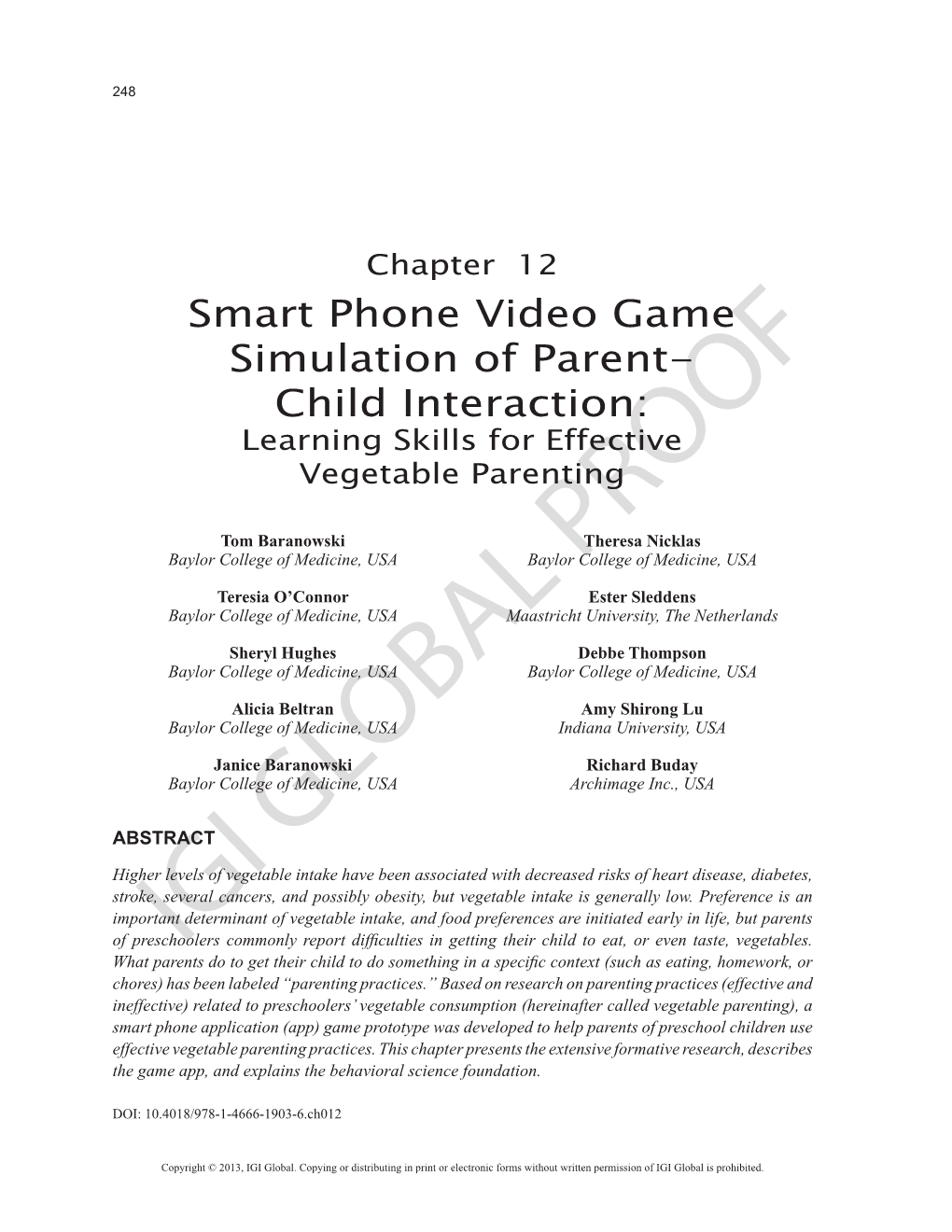 Smart Phone Video Game Simulation of Parent- Child Interaction: Learning Skills for Effective Vegetable Parenting