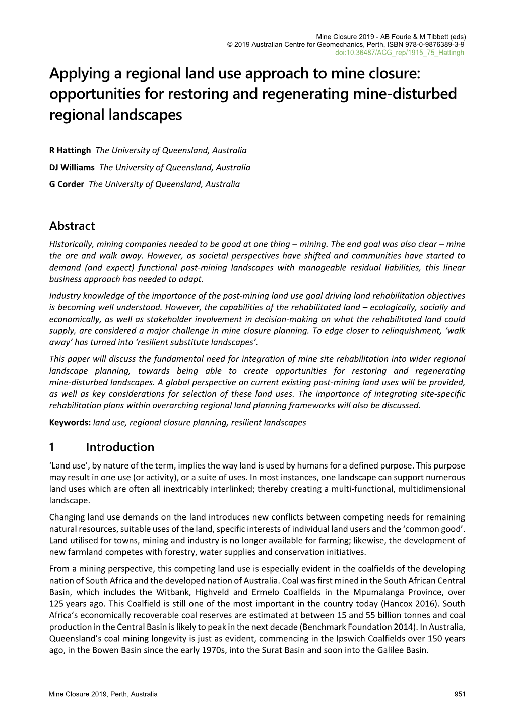 Applying a Regional Land Use Approach to Mine Closure: Opportunities for Restoring and Regenerating Mine-Disturbed Regional Landscapes