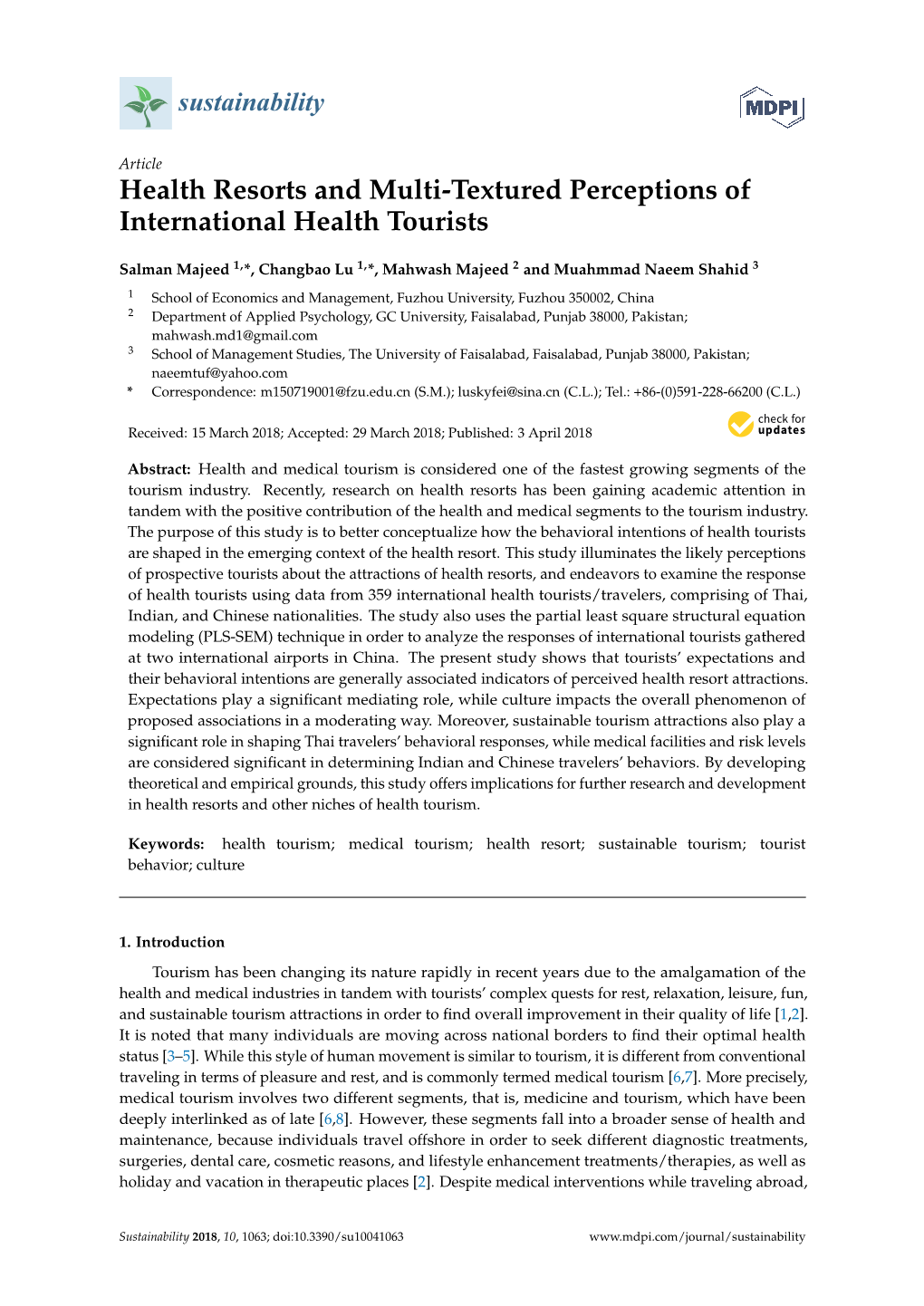 Health Resorts and Multi-Textured Perceptions of International Health Tourists