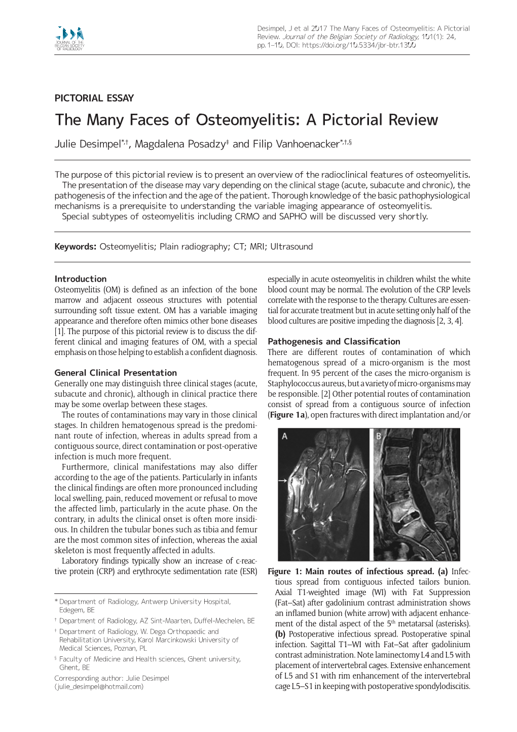 The Many Faces of Osteomyelitis: a Pictorial Review