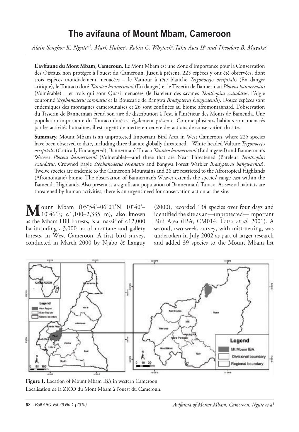 The Avifauna of Mount Mbam, Cameroon Alain Senghor K