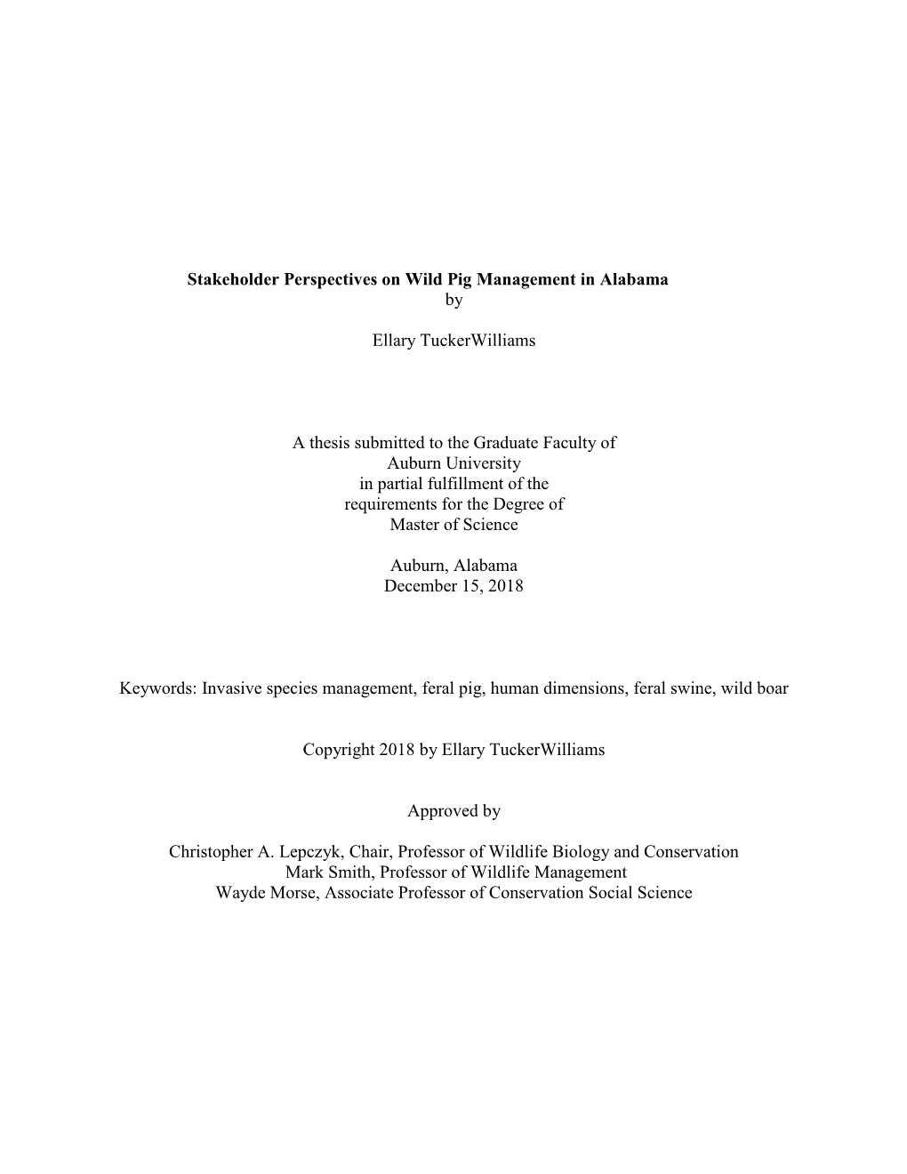 Stakeholder Perspectives on Wild Pig Management in Alabama by Ellary