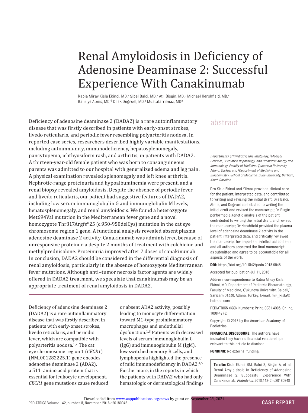 Renal Amyloidosis in Deficiency Of