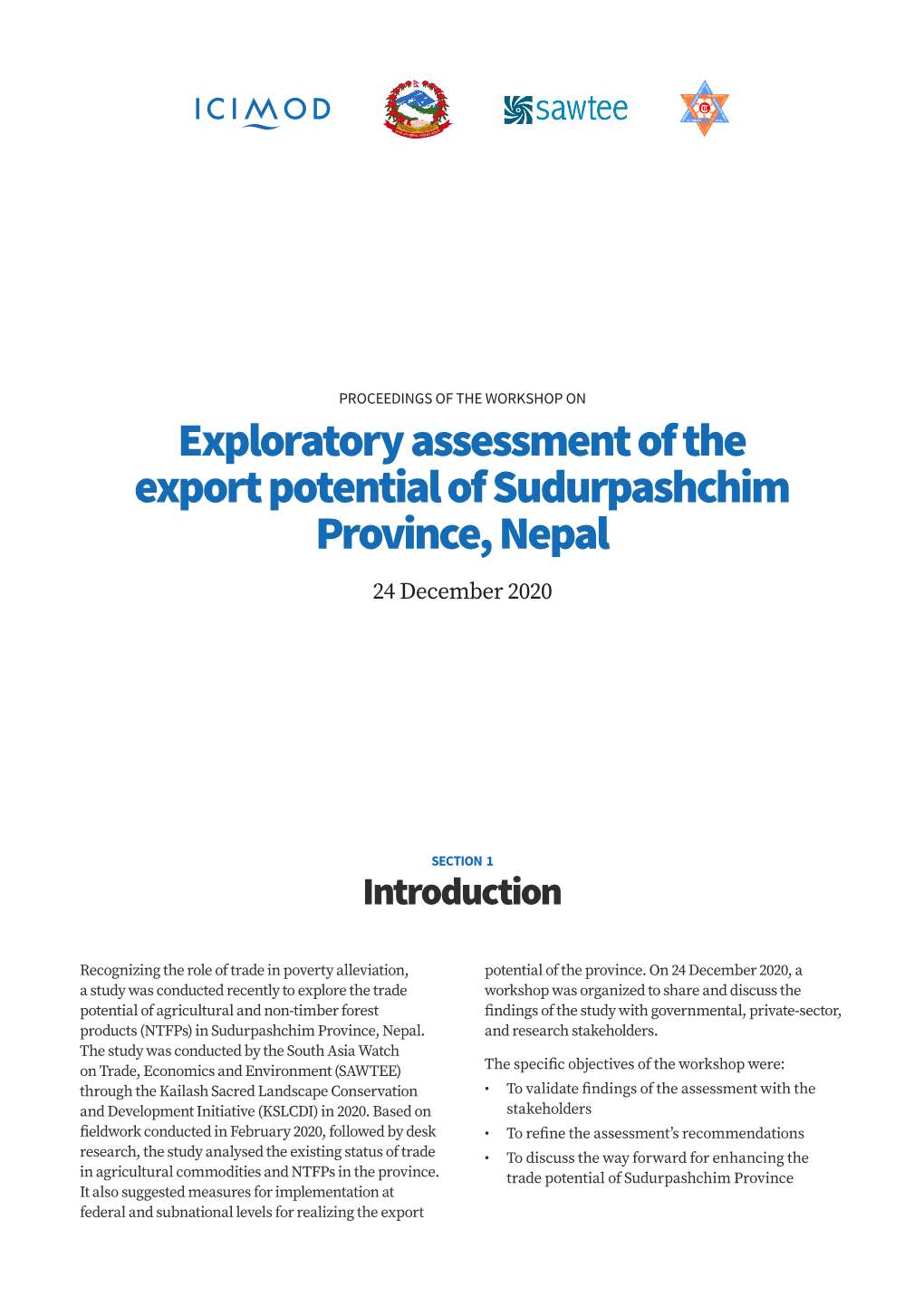 Exploratory Assessment of the Export Potential of Sudurpashchim Province, Nepal 24 December 2020