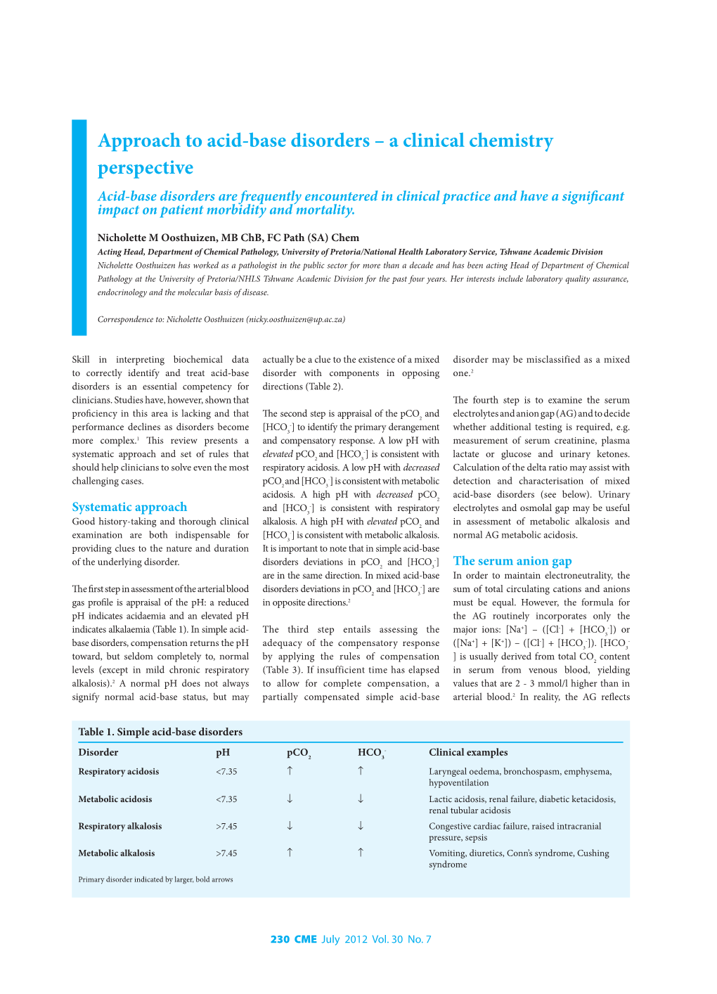 Approach to Acid-Base Disorders – a Clinical Chemistry Perspective