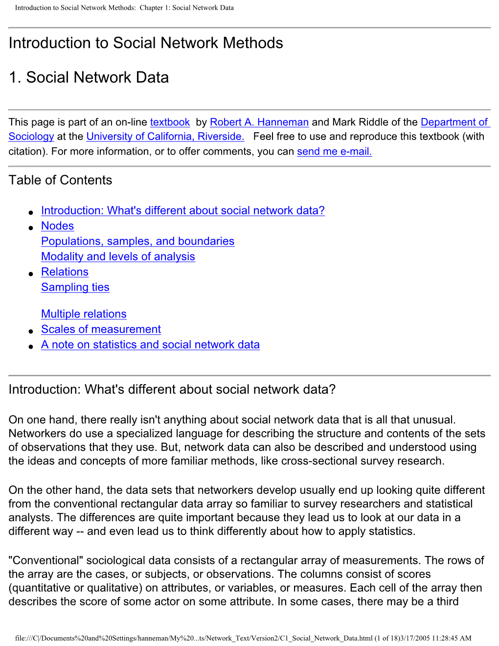 Introduction to Social Network Methods 1. Social Network Data