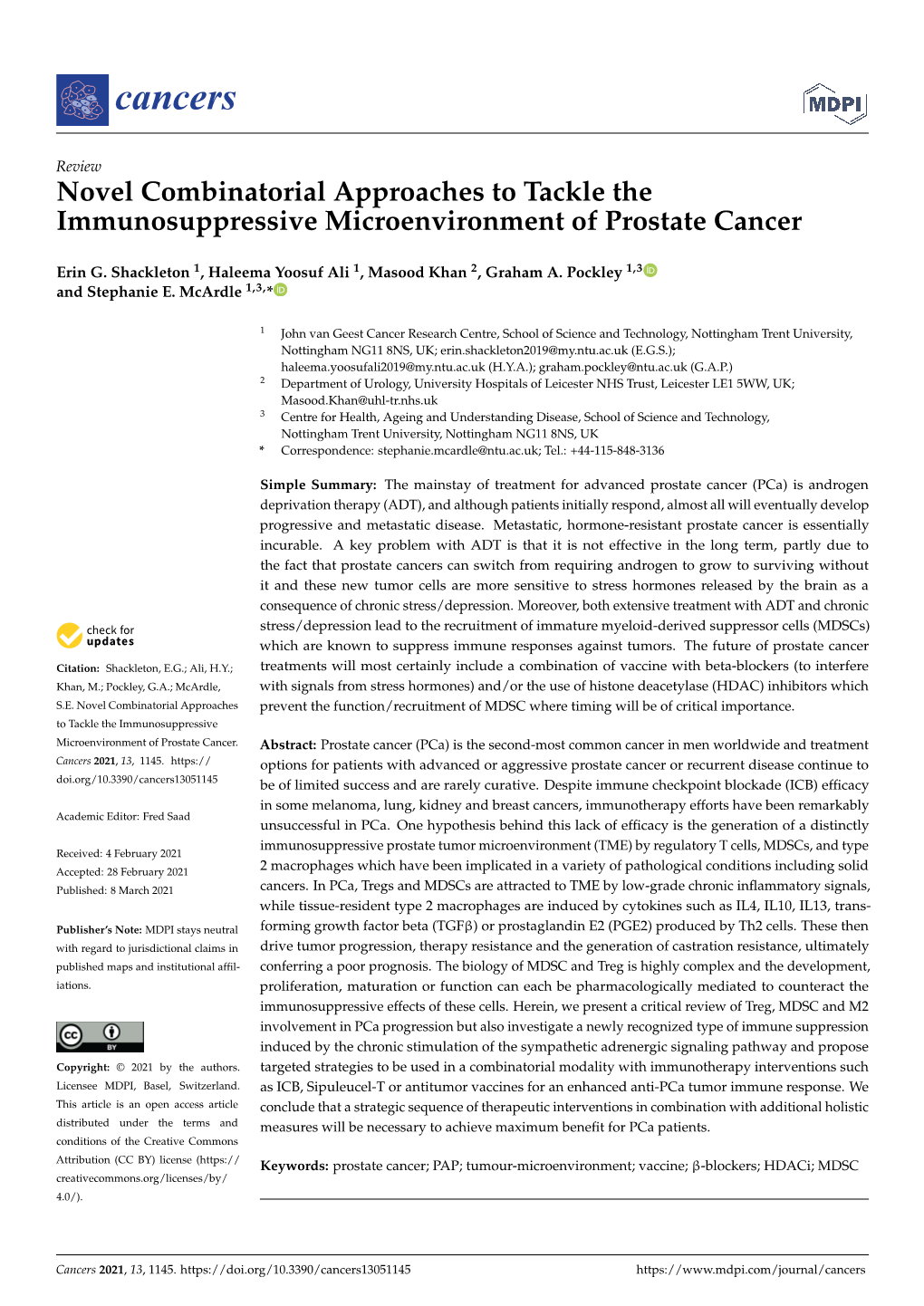 Novel Combinatorial Approaches to Tackle the Immunosuppressive Microenvironment of Prostate Cancer