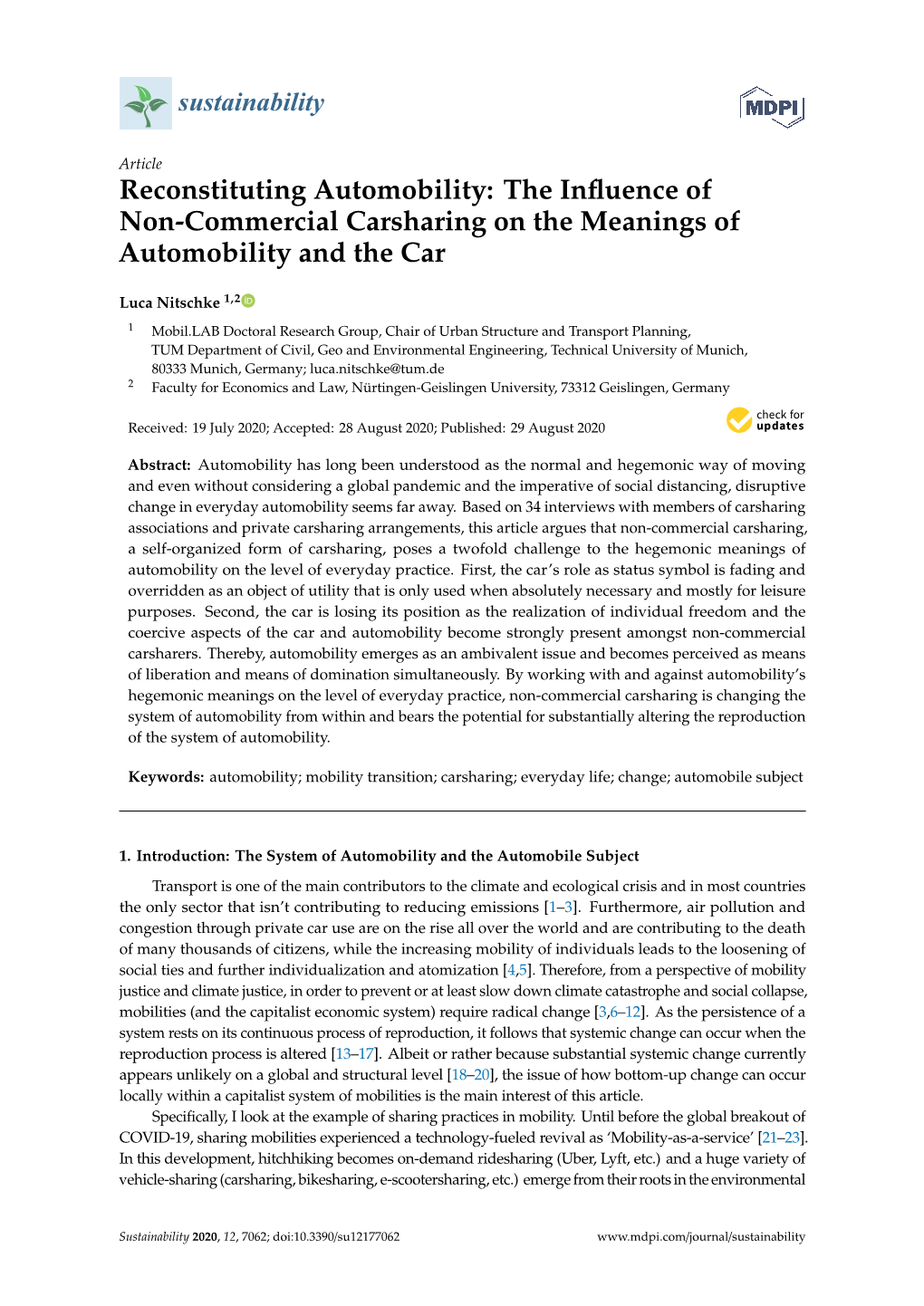 The Influence of Non-Commercial Carsharing on the Meanings of Automobility and The