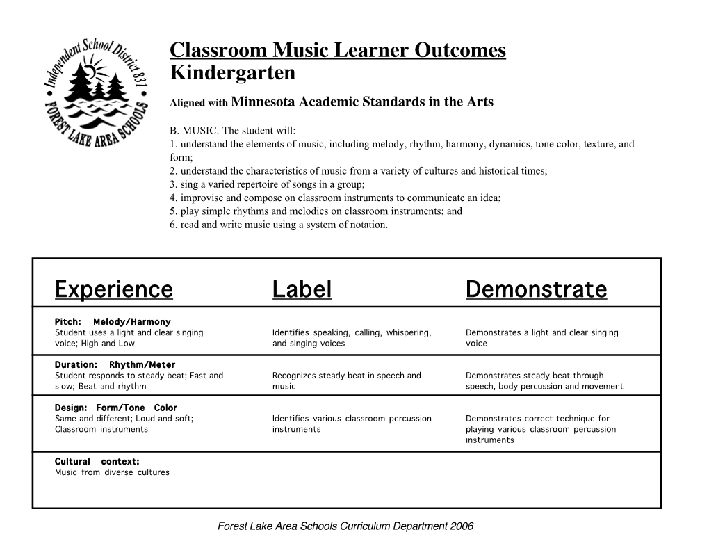 Experience Label Demonstrate Classroom Music Learner