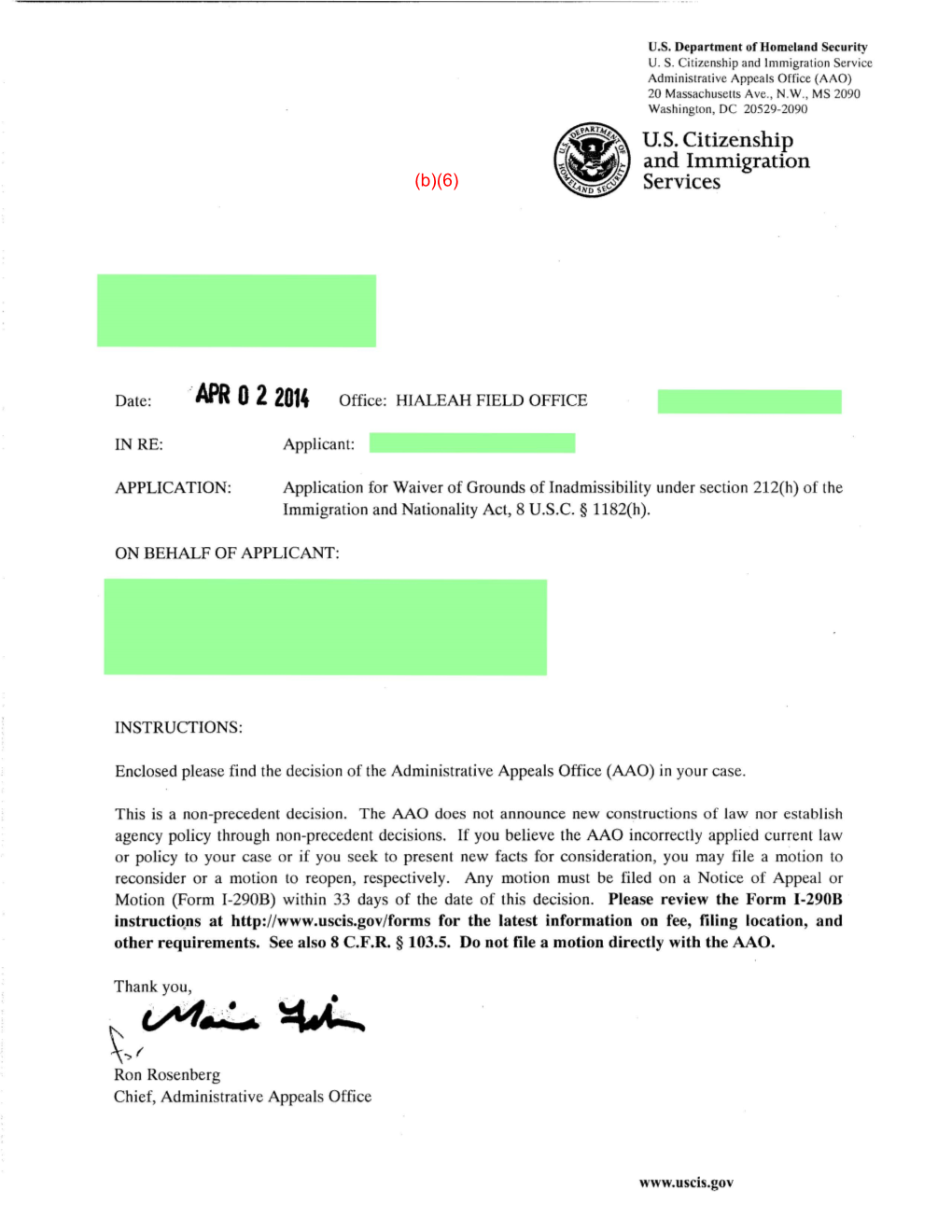 And Immigration Service Administra Ti Ve Appeals Office (AAO) 20 Massachusetts Ave., N.W., MS 2090 Washington, DC 20529-2090 U.S