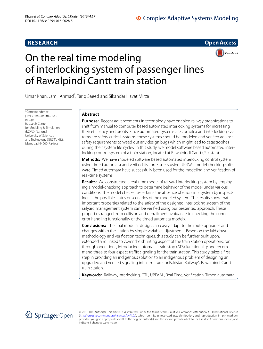 On the Real Time Modeling of Interlocking System of Passenger Lines of Rawalpindi Cantt Train Station